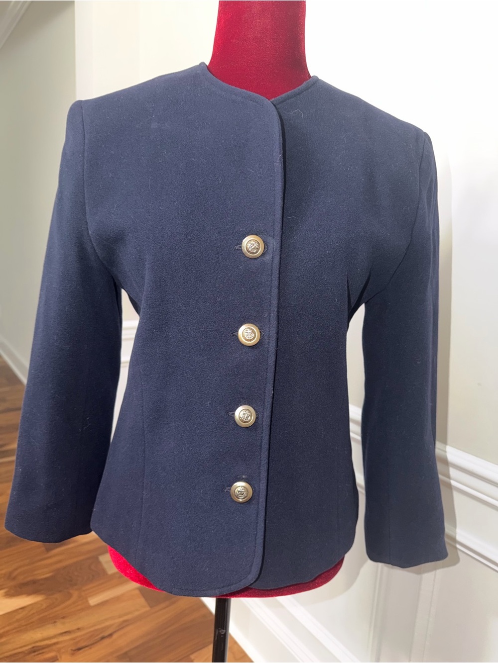 VTG House of Scotland Wool Cashmere‎ Jacket Regent St London Navy Blue Size 10